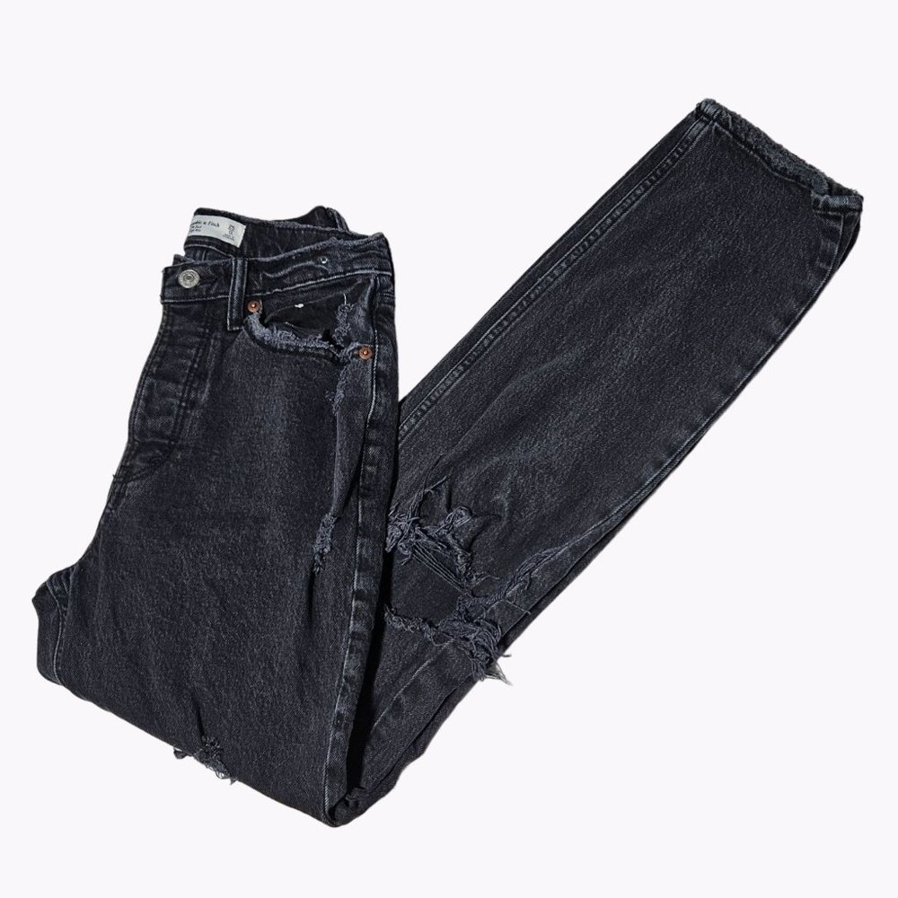 Abercrombie & Fitch Dad High Rise Jeans Womens Size 25 Black Ripped Denim Pants